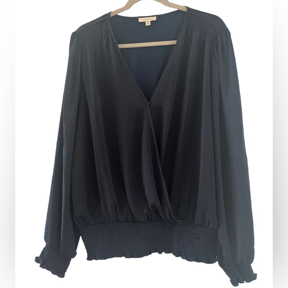 EUC Alex & Lili Navy Blue Silk Top Size XL